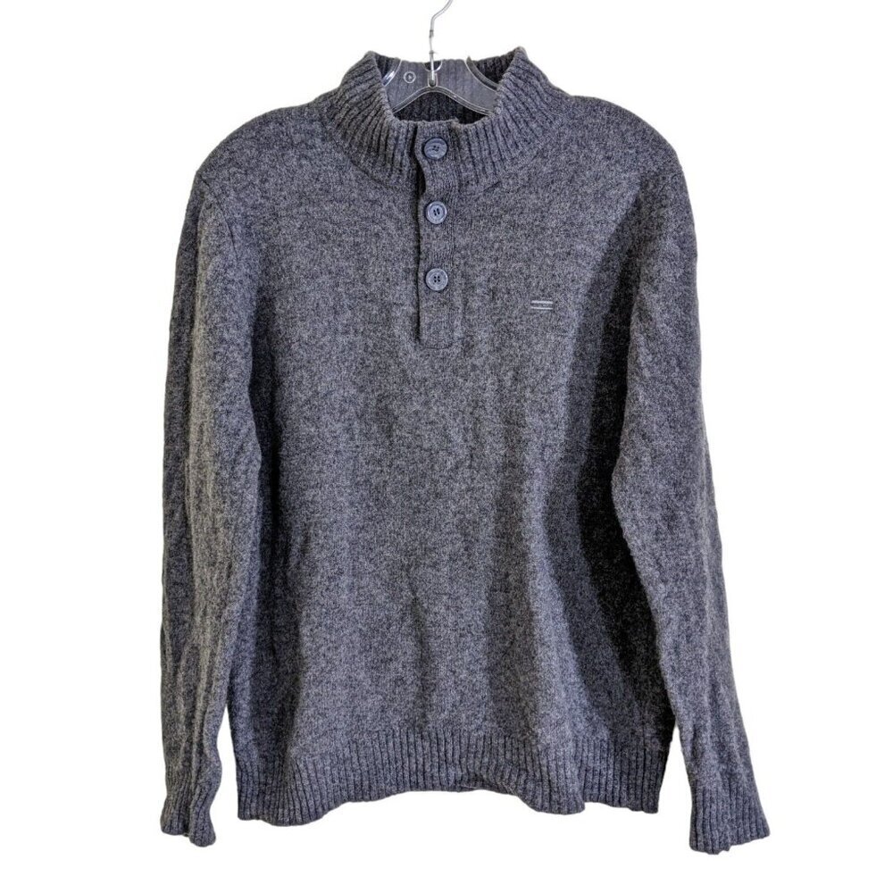 Mens Lambswool Sweater US Large Euro Size 52 Gray Button Mock Neck Royal Class
